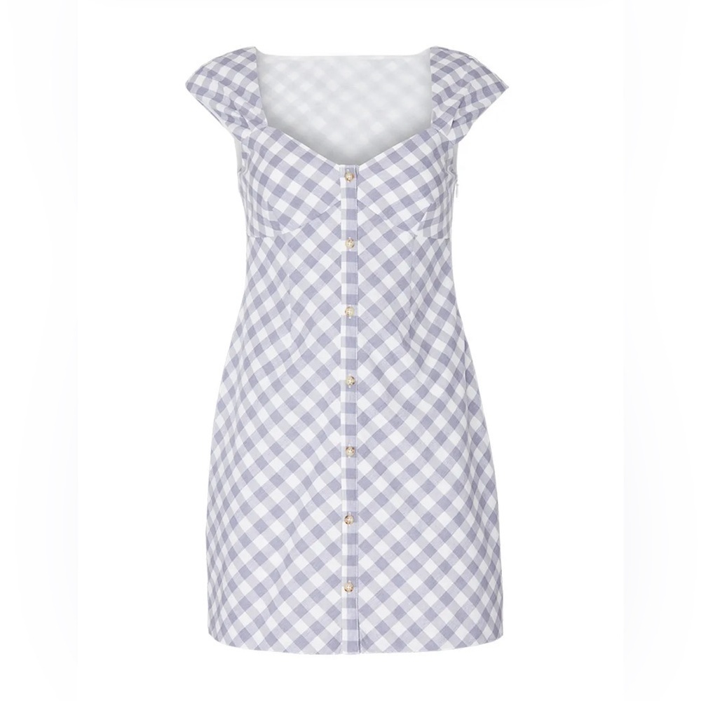Saylor Hadleigh Lavender & White Gingham Mini Dress Preppy Cottagecore 90s Sz XL - Picture 3 of 15
